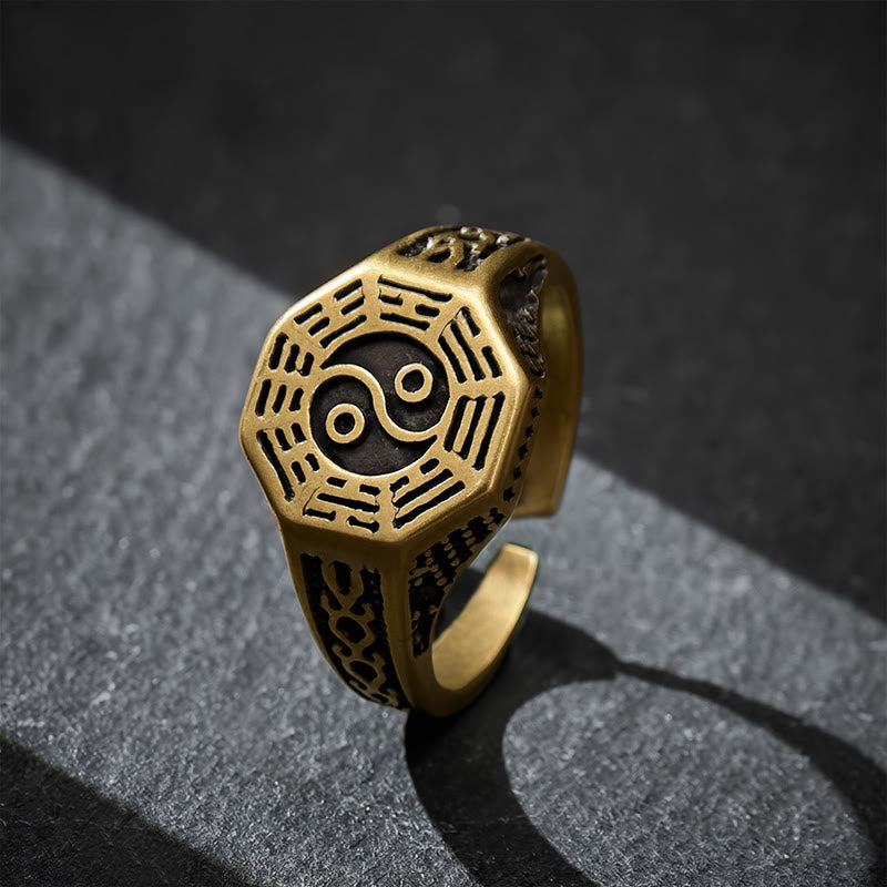 Buddha Stones Anello aperto in rame Yin Yang Bagua Balance - Bagua (Equilibrio ♥ Armonia) - image 0