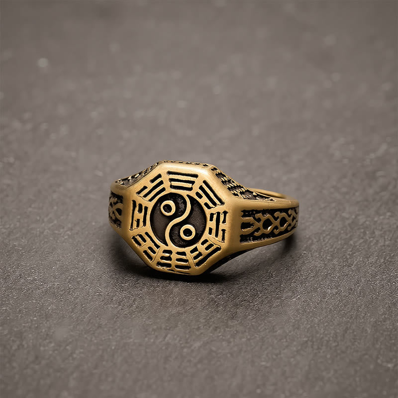 Buddha Stones Anello aperto in rame Yin Yang Bagua Balance - image 3