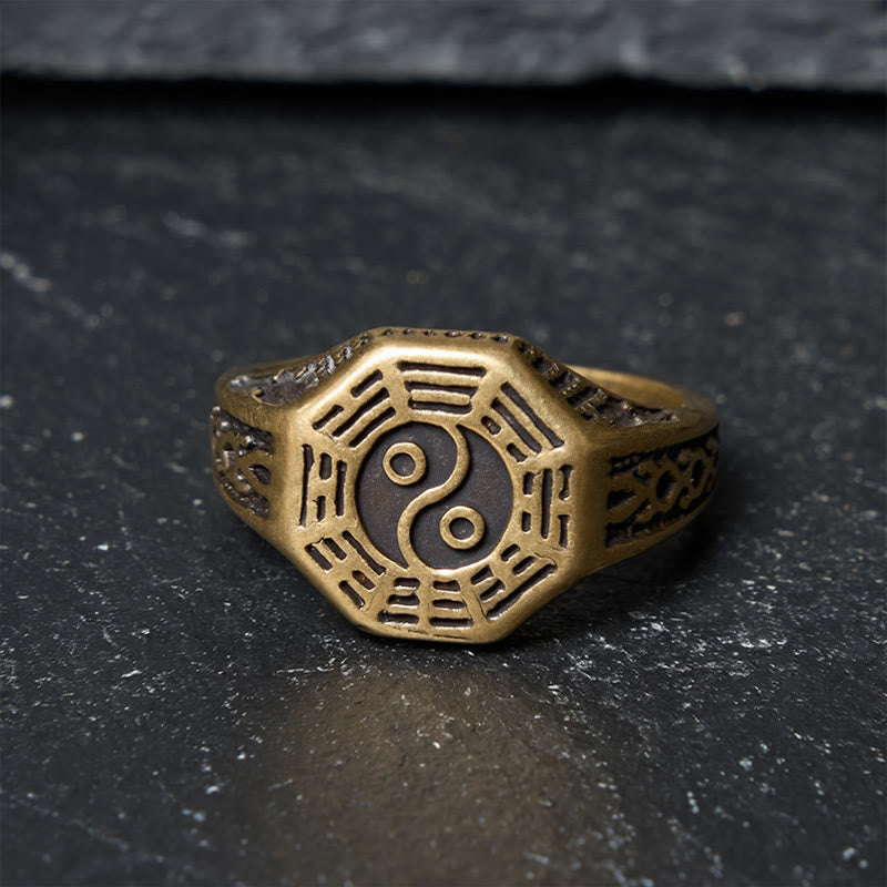 Buddha Stones Anello aperto in rame Yin Yang Bagua Balance - image 1