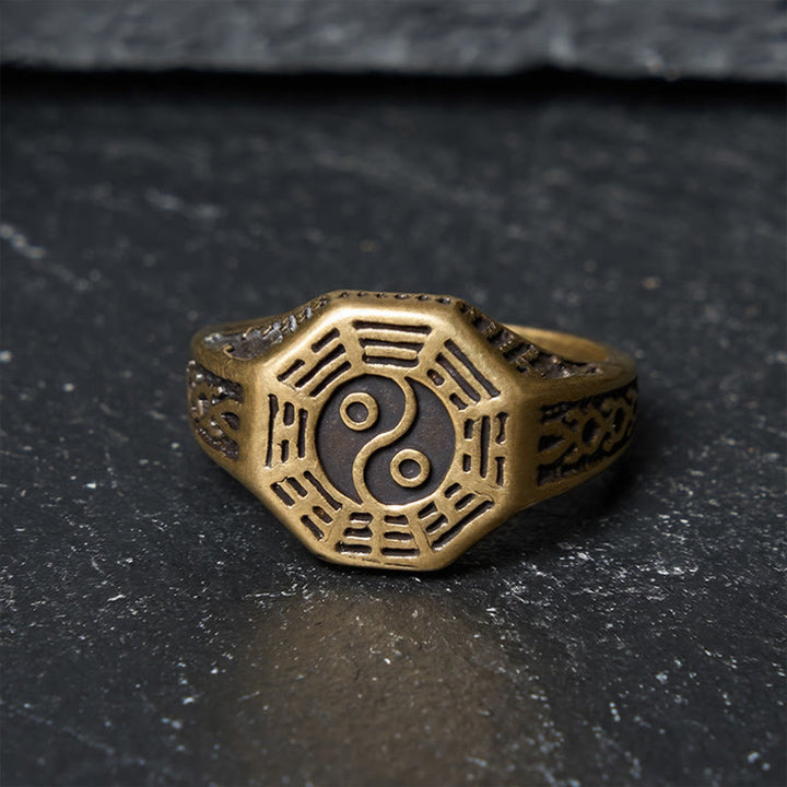 Buddha Stones Anello aperto in rame Yin Yang Bagua Balance - image 1