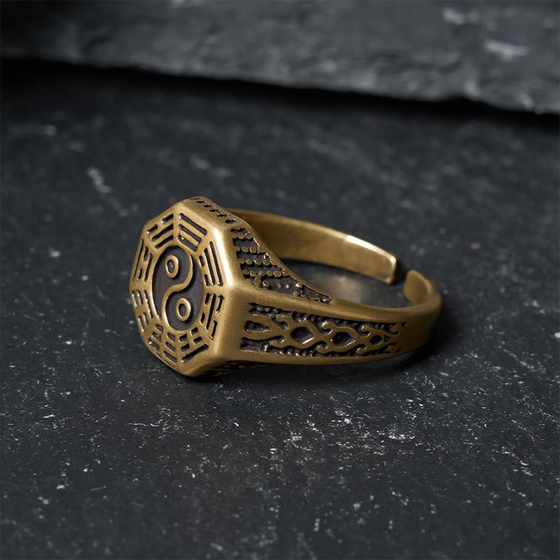Buddha Stones Anello aperto in rame Yin Yang Bagua Balance - image 2