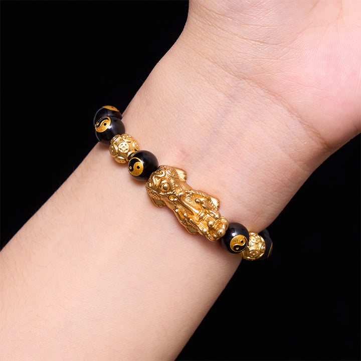 Buddha Stones Bracciale portafortuna con perline Pi Xiu in rame e onice nera. - image 9
