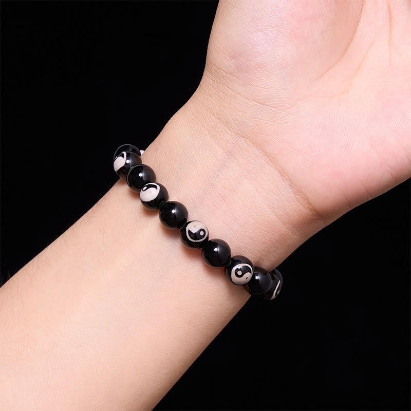 Buddha Stones Bracciale con perline Yin Yang in onice nera per l'equilibrio - image 4