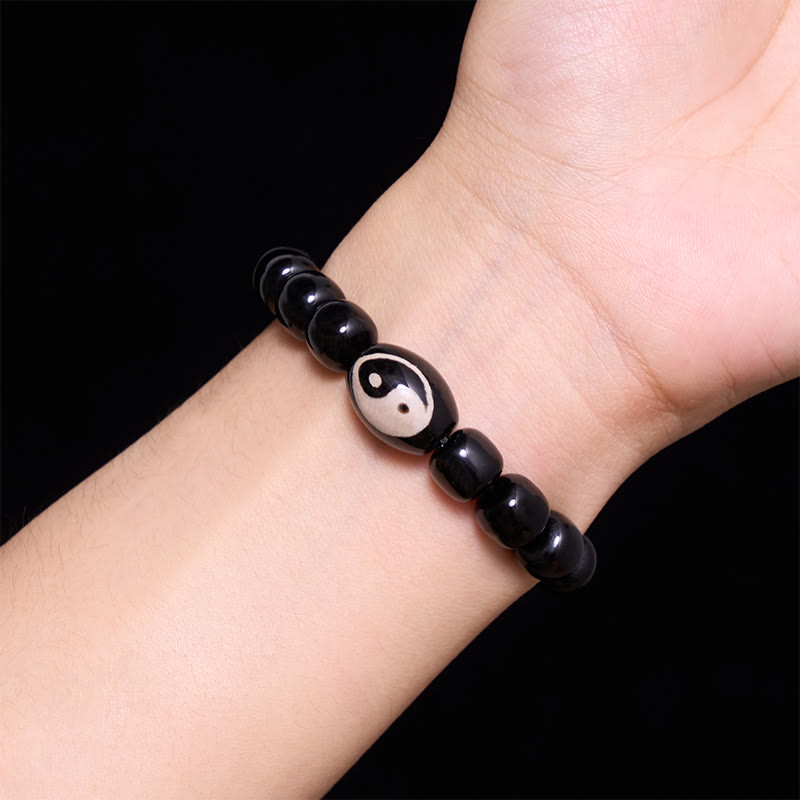 Buddha Stones Bracciale armonico con perline Yin Yang in onice nera - image 4
