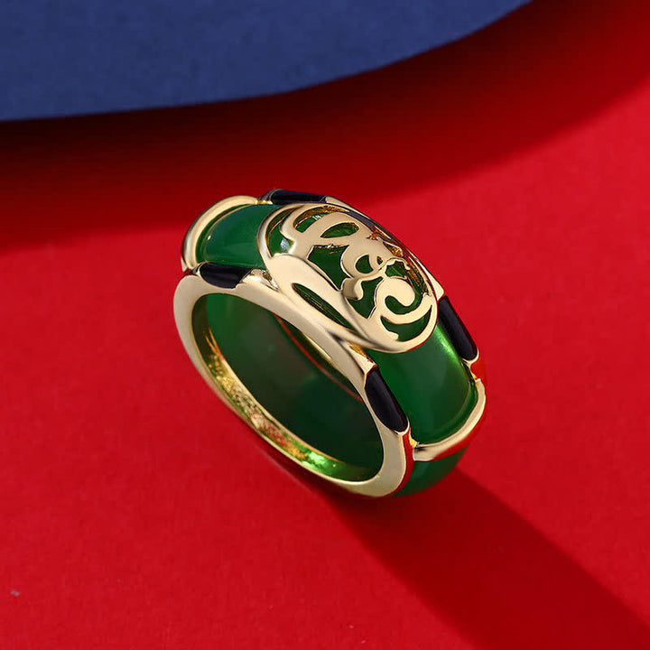 Buddha Stones Anello vintage in giada verde con motivo del personaggio Fu - Anello di giada verde - US11 (20,6 mm) - image 0