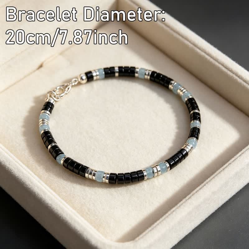 Buddha Stones Bracciale elastico protettivo con perline in onice nera e calcedonio blu - image 2