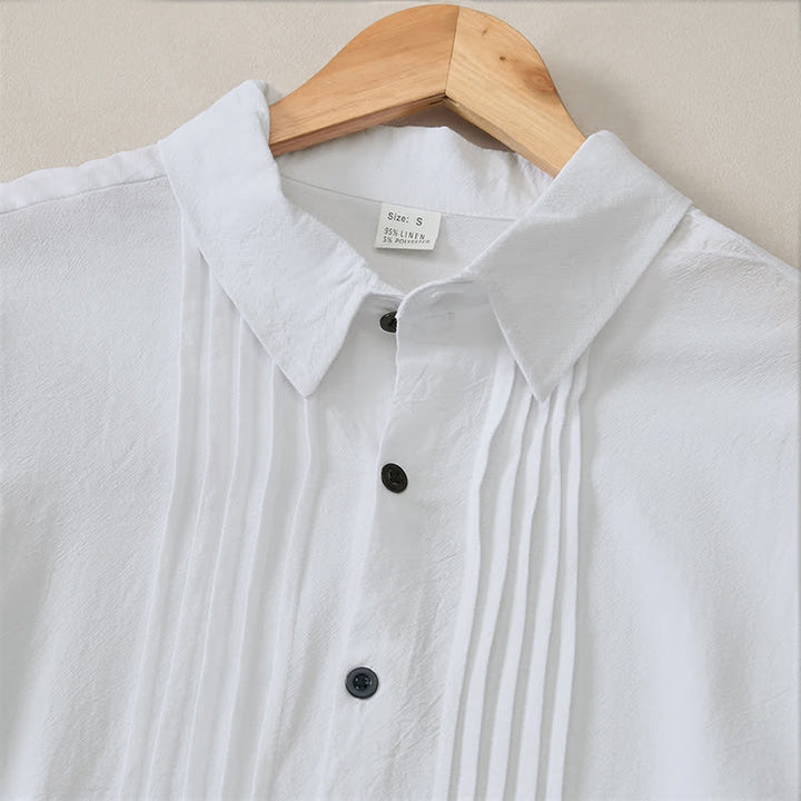 Buddha Stones Camicia da uomo a maniche lunghe, tinta unita, minimalista, con pieghe e bottoni, ideale per la primavera. - image 4