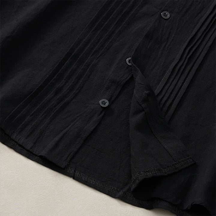 Buddha Stones Camicia da uomo a maniche lunghe, tinta unita, minimalista, con pieghe e bottoni, ideale per la primavera. - image 13