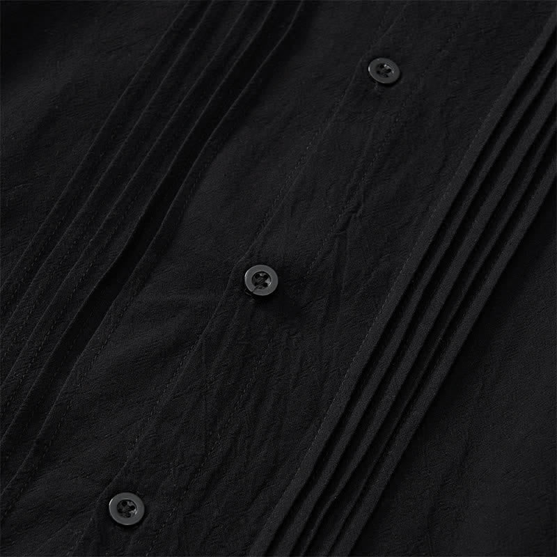 Buddha Stones Camicia da uomo a maniche lunghe, tinta unita, minimalista, con pieghe e bottoni, ideale per la primavera. - image 12