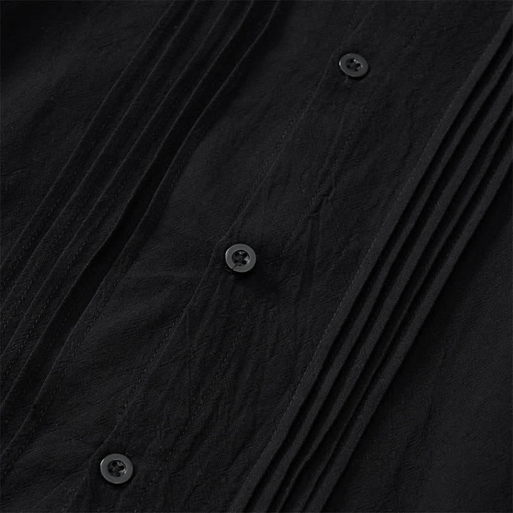 Buddha Stones Camicia da uomo a maniche lunghe, tinta unita, minimalista, con pieghe e bottoni, ideale per la primavera. - image 12
