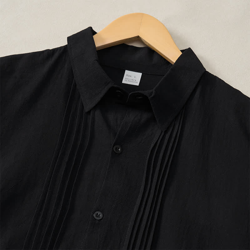 Buddha Stones Camicia da uomo a maniche lunghe, tinta unita, minimalista, con pieghe e bottoni, ideale per la primavera. - image 11