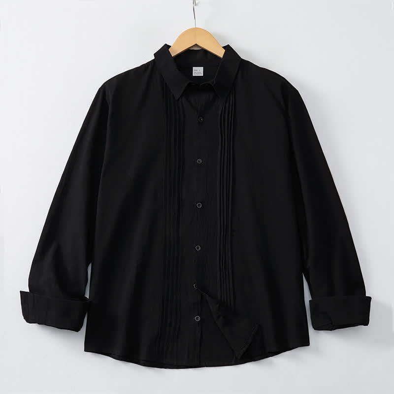 Buddha Stones Camicia da uomo a maniche lunghe, tinta unita, minimalista, con pieghe e bottoni, ideale per la primavera. - image 10