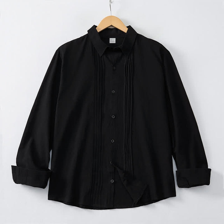 Buddha Stones Camicia da uomo a maniche lunghe, tinta unita, minimalista, con pieghe e bottoni, ideale per la primavera. - image 10