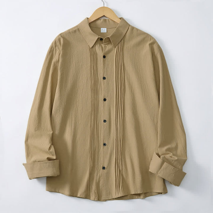 Buddha Stones Camicia da uomo a maniche lunghe, tinta unita, minimalista, con pieghe e bottoni, ideale per la primavera. - image 17