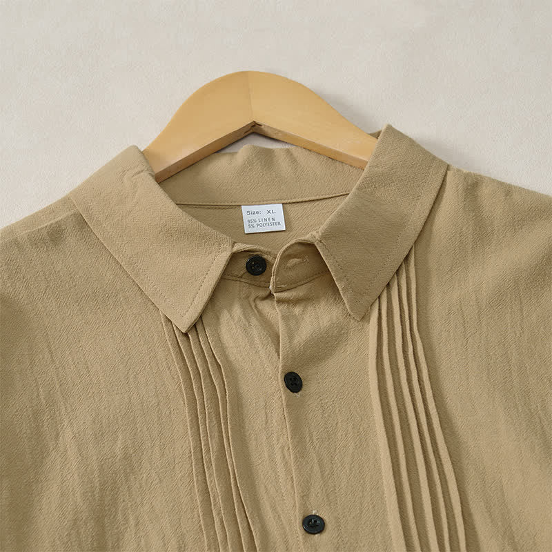Buddha Stones Camicia da uomo a maniche lunghe, tinta unita, minimalista, con pieghe e bottoni, ideale per la primavera. - image 18