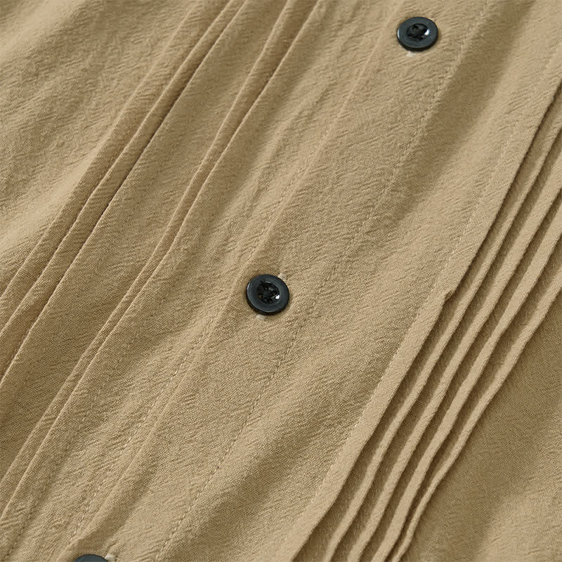 Buddha Stones Camicia da uomo a maniche lunghe, tinta unita, minimalista, con pieghe e bottoni, ideale per la primavera. - image 19