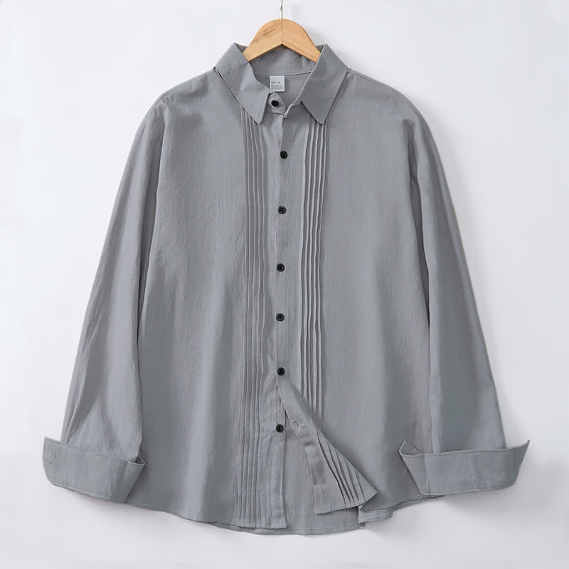 Buddha Stones Camicia da uomo a maniche lunghe, tinta unita, minimalista, con pieghe e bottoni, ideale per la primavera. - image 22