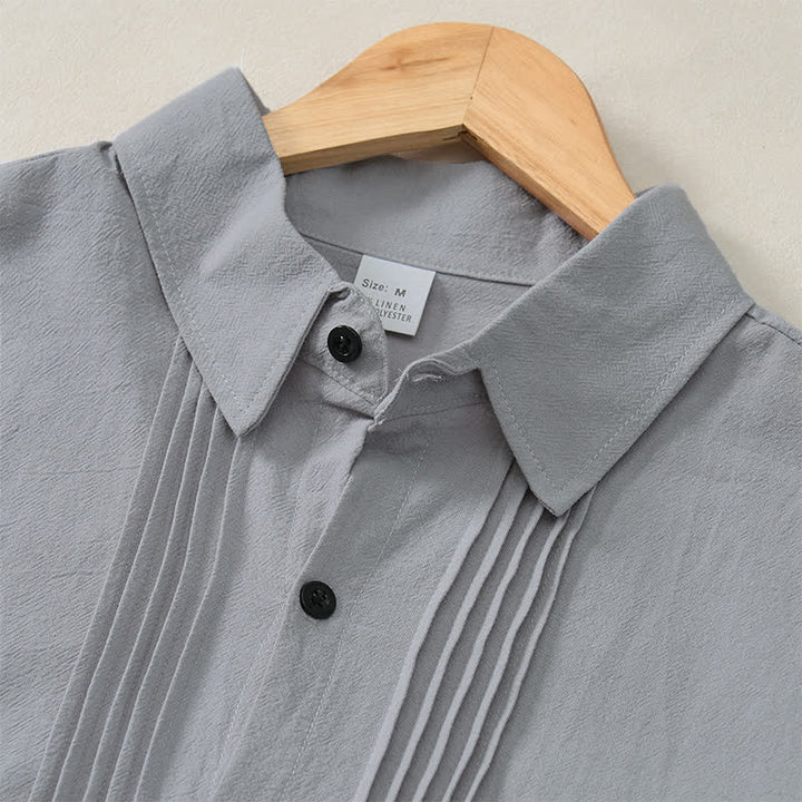 Buddha Stones Camicia da uomo a maniche lunghe, tinta unita, minimalista, con pieghe e bottoni, ideale per la primavera. - image 23