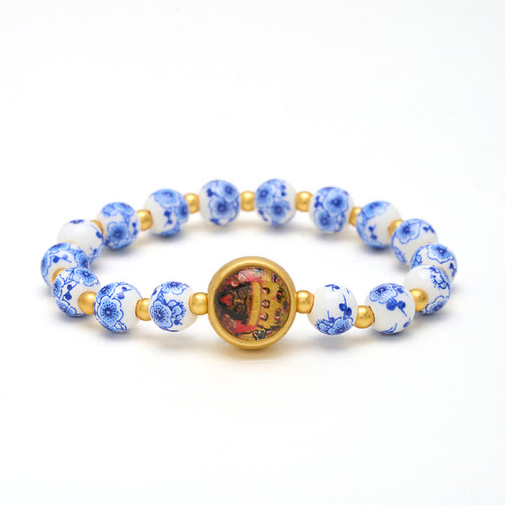 Buddha Stones Bracciale con perline Zakiram Wealth in porcellana blu e bianca - image 7