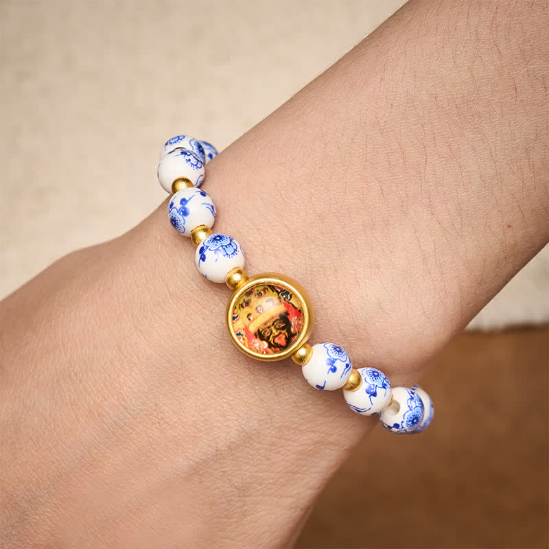Buddha Stones Bracciale con perline Zakiram Wealth in porcellana blu e bianca - image 3