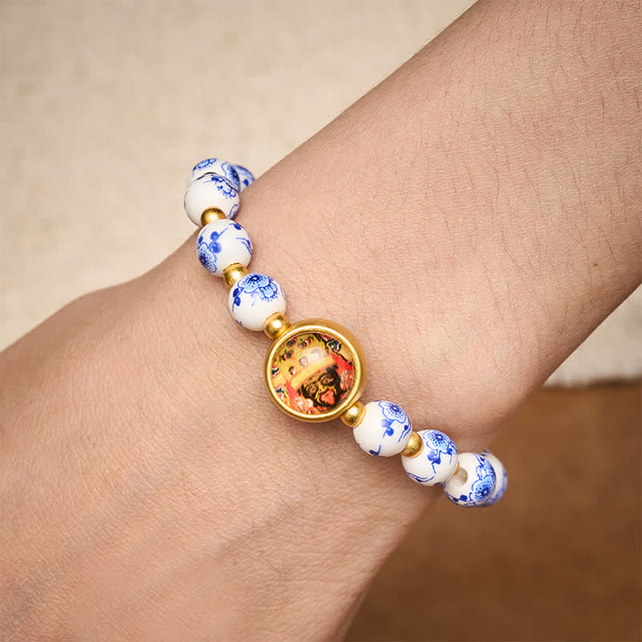 Buddha Stones Bracciale con perline Zakiram Wealth in porcellana blu e bianca - image 3