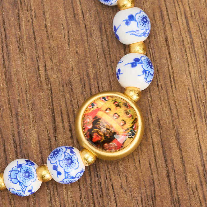 Buddha Stones Bracciale con perline Zakiram Wealth in porcellana blu e bianca - image 4