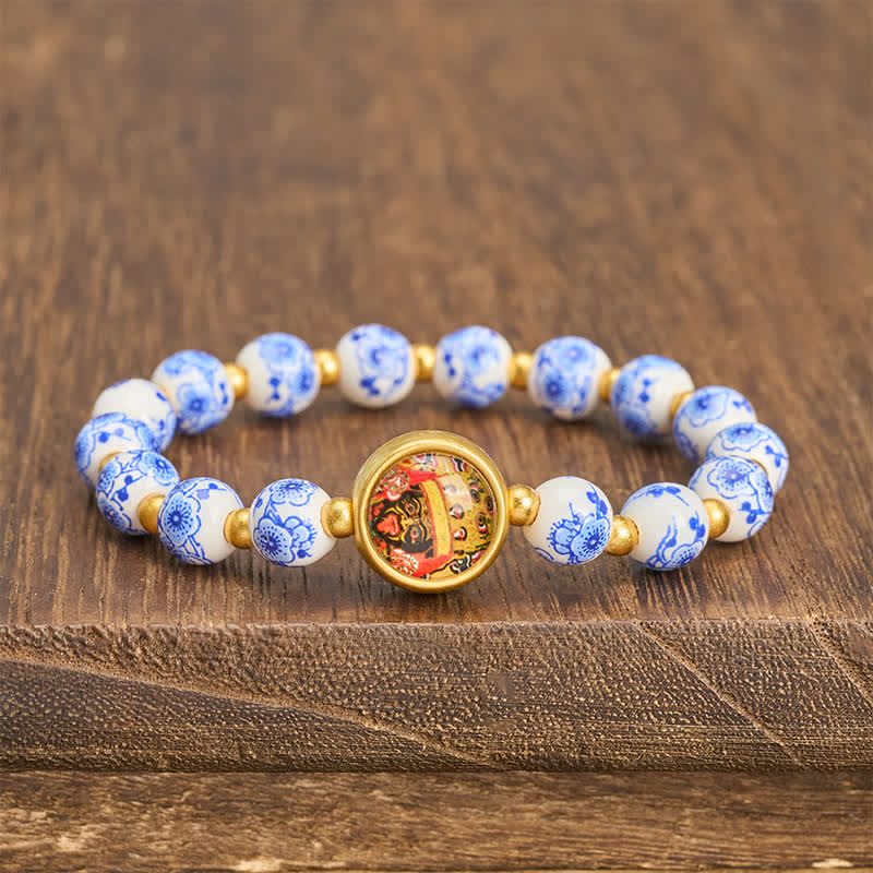 Buddha Stones Bracciale con perline Zakiram Wealth in porcellana blu e bianca - Zakiram (Ricchezza ♥ Protezione) - image 0