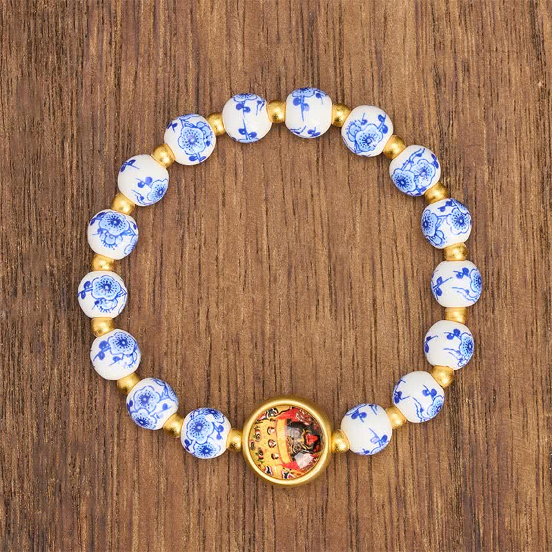 Buddha Stones Bracciale con perline Zakiram Wealth in porcellana blu e bianca - image 1