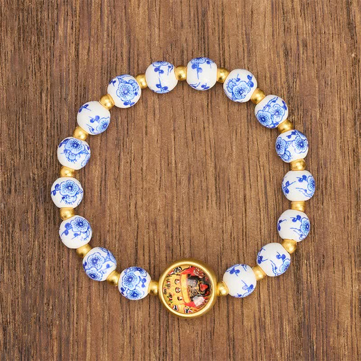 Buddha Stones Bracciale con perline Zakiram Wealth in porcellana blu e bianca - image 1