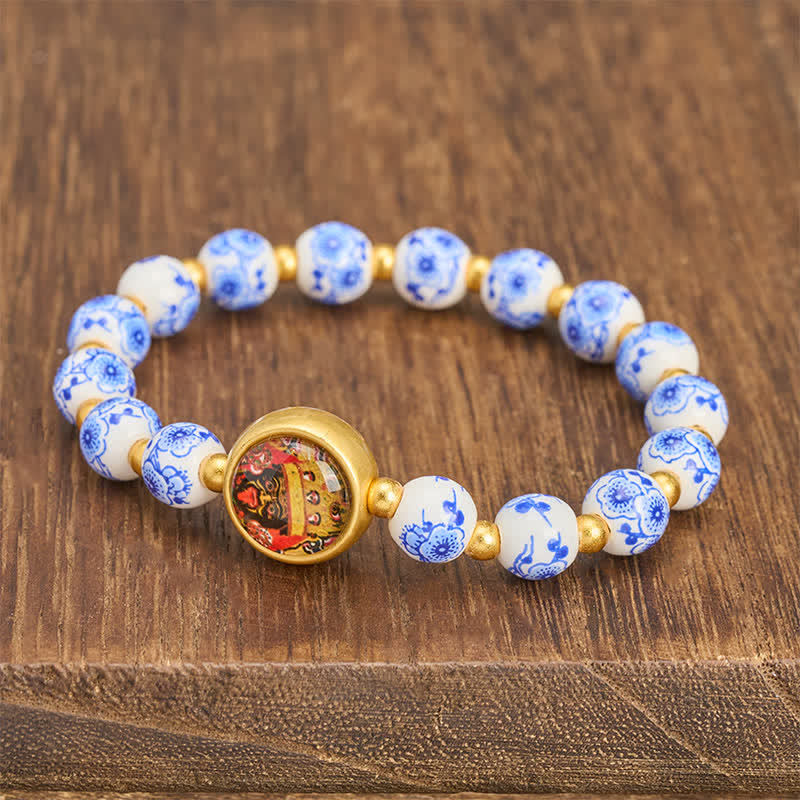 Buddha Stones Bracciale con perline Zakiram Wealth in porcellana blu e bianca - image 2