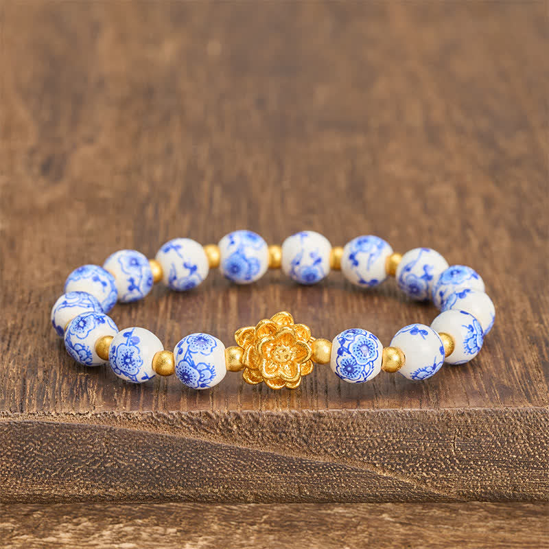 Buddha Stones Bracciale con perline rotonde a forma di loto in porcellana bianca, simbolo dell'illuminazione - Loto (Illuminazione ♥ Nuovo inizio) - image 0
