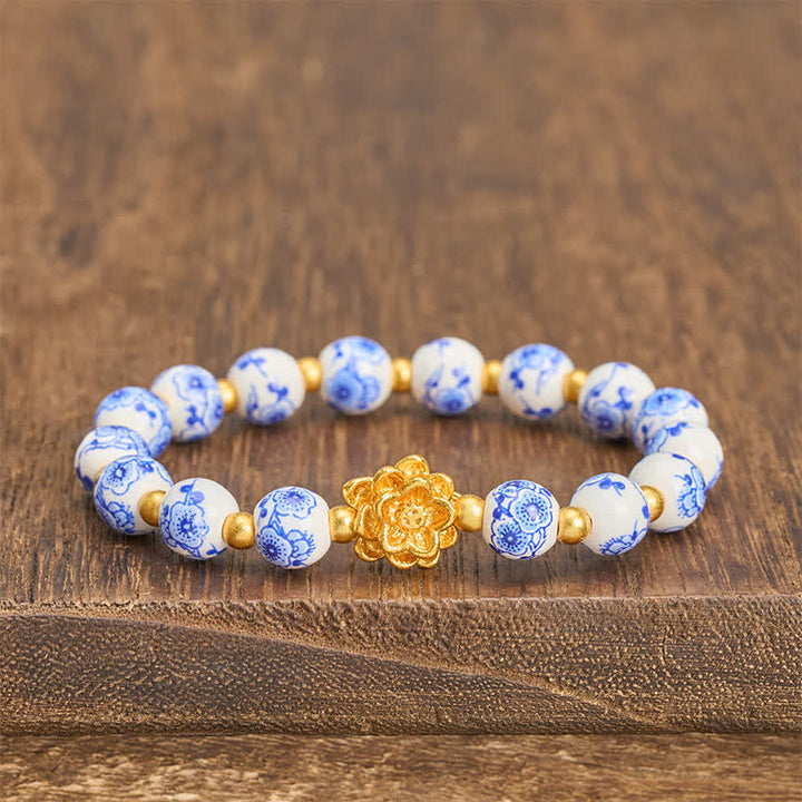 Buddha Stones Bracciale con perline rotonde a forma di loto in porcellana bianca, simbolo dell'illuminazione - Loto (Illuminazione ♥ Nuovo inizio) - image 0