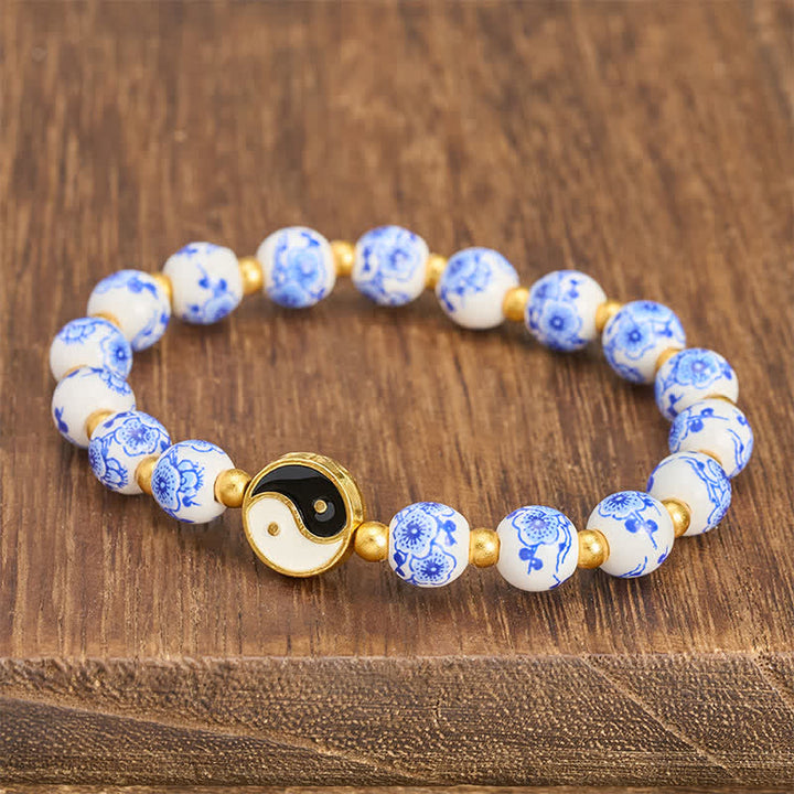 Buddha Stones Elegante bracciale in porcellana blu e bianca con simbolo Yin Yang e bilancia. - image 2