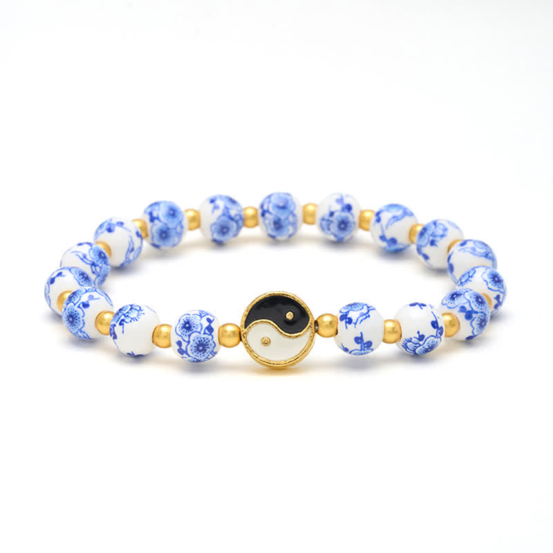 Buddha Stones Elegante bracciale in porcellana blu e bianca con simbolo Yin Yang e bilancia. - image 7