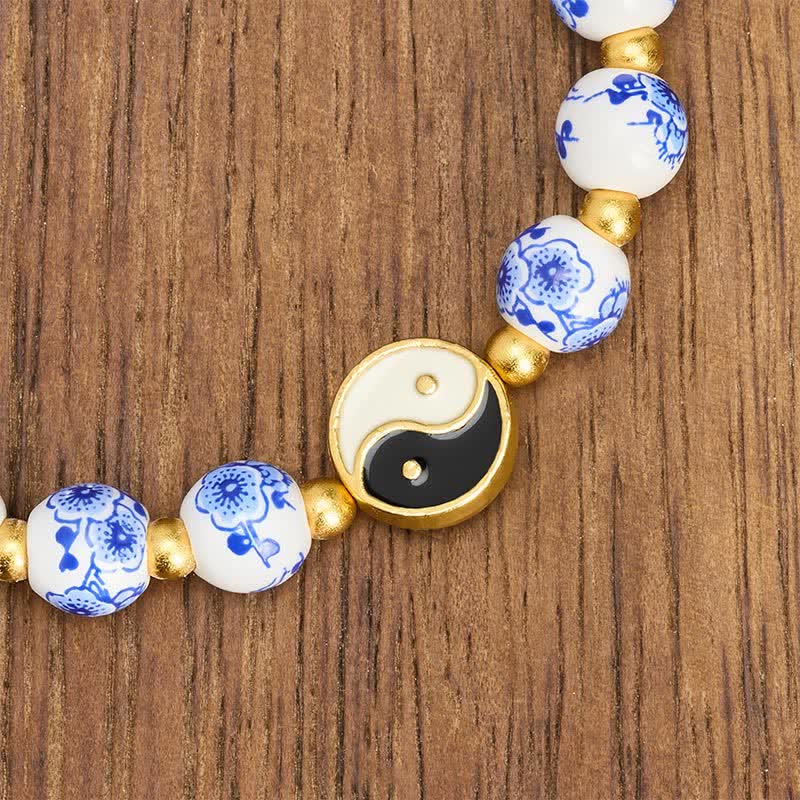 Buddha Stones Elegante bracciale in porcellana blu e bianca con simbolo Yin Yang e bilancia. - image 4