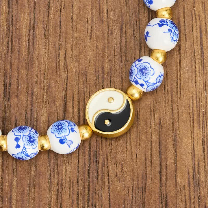 Buddha Stones Elegante bracciale in porcellana blu e bianca con simbolo Yin Yang e bilancia. - image 4