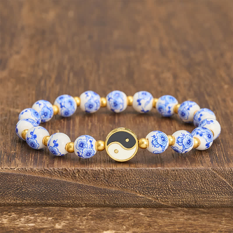 Buddha Stones Elegante bracciale in porcellana blu e bianca con simbolo Yin Yang e bilancia. - Yin Yang (Equilibrio ♥ Armonia) - image 0