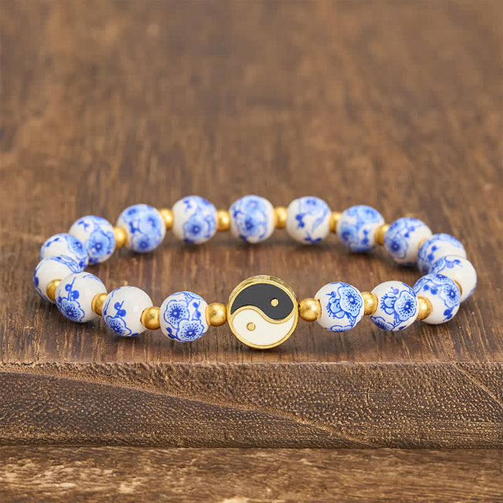 Buddha Stones Elegante bracciale in porcellana blu e bianca con simbolo Yin Yang e bilancia. - Yin Yang (Equilibrio ♥ Armonia) - image 0