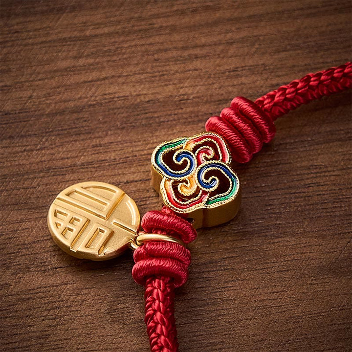 Buddha Stones Braccialetto portafortuna intrecciato a mano con cordino rosso e carattere Fu in rame, con motivo annodato cinese. - image 15