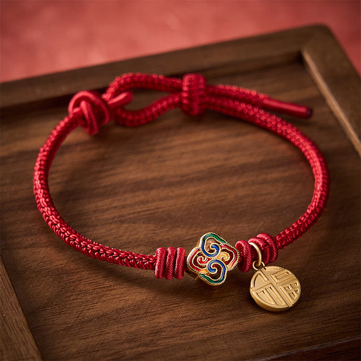 Buddha Stones Braccialetto portafortuna intrecciato a mano con cordino rosso e carattere Fu in rame, con motivo annodato cinese. - image 13