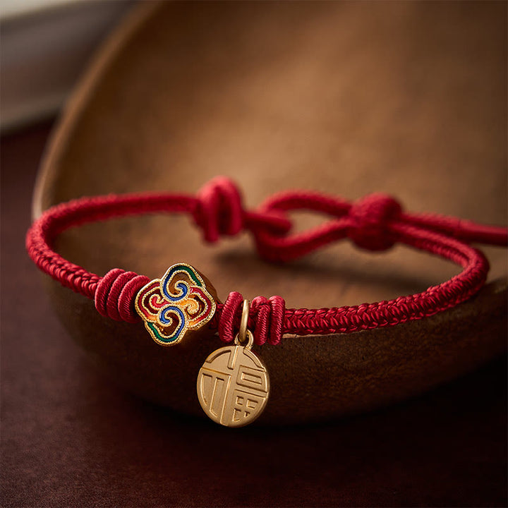Buddha Stones Braccialetto portafortuna intrecciato a mano con cordino rosso e carattere Fu in rame, con motivo annodato cinese. - Rosso scuro (Circonferenza del polso: 6,7–7,5 pollici/17-19 cm) - image 11