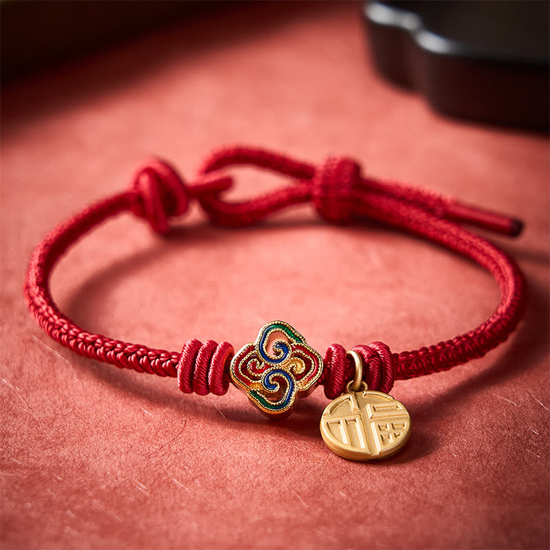 Buddha Stones Braccialetto portafortuna intrecciato a mano con cordino rosso e carattere Fu in rame, con motivo annodato cinese. - image 12