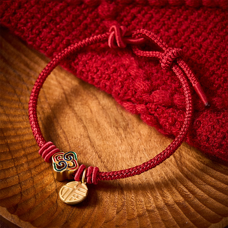 Buddha Stones Braccialetto portafortuna intrecciato a mano con cordino rosso e carattere Fu in rame, con motivo annodato cinese. - image 14
