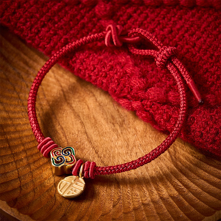 Buddha Stones Braccialetto portafortuna intrecciato a mano con cordino rosso e carattere Fu in rame, con motivo annodato cinese. - image 14
