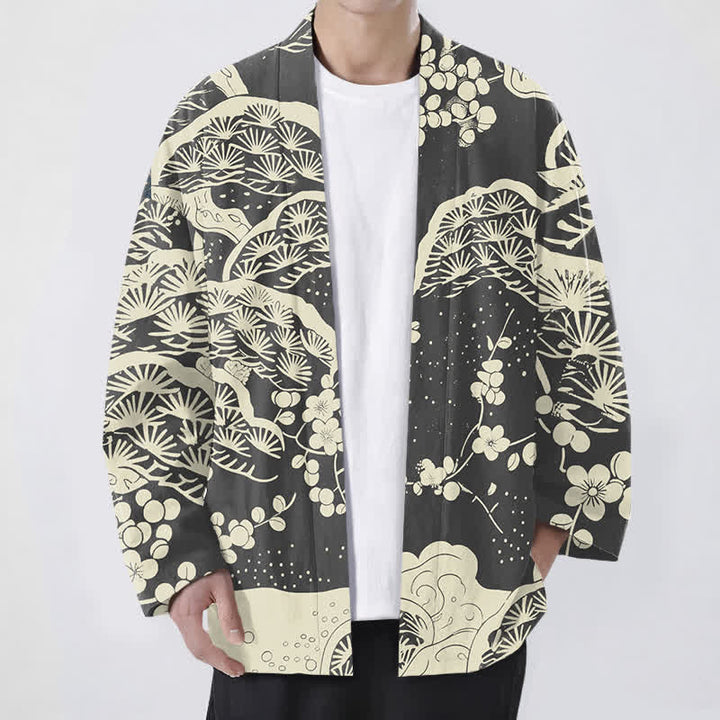 Buddha Stones Kimono da uomo con apertura frontale, in cotone, con motivo a fiori di pino e prugno. - Grigio ardesia - US/UK/AU48, EU58 (4XL) - image 9