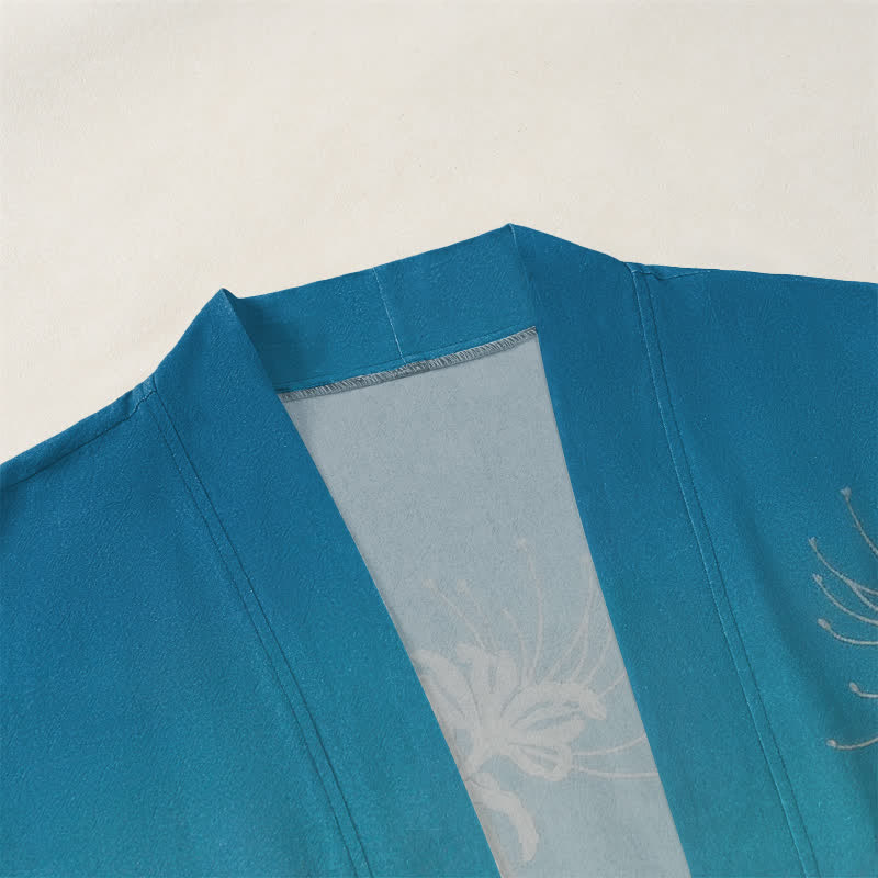 Buddha Stones Kimono da uomo in cotone bianco con motivo a giglio ragno e apertura frontale. - image 3