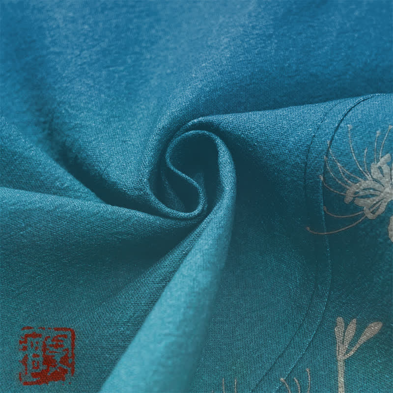Buddha Stones Kimono da uomo in cotone bianco con motivo a giglio ragno e apertura frontale. - image 5