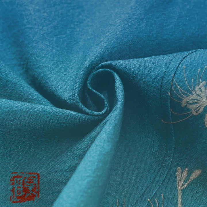 Buddha Stones Kimono da uomo in cotone bianco con motivo a giglio ragno e apertura frontale. - image 5