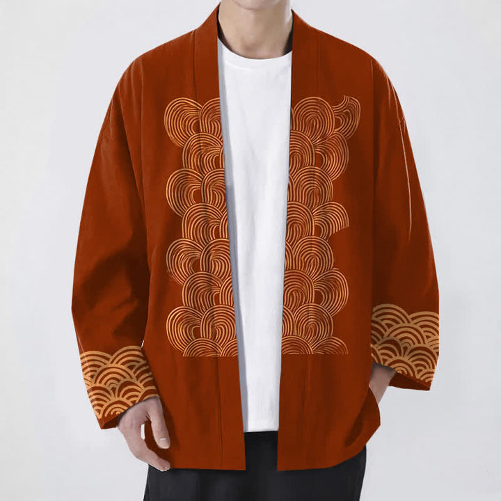 Buddha Stones Kimono da uomo in cotone con motivo a mezzaluna e apertura frontale. - Siena - US/UK/AU48, EU58 (4XL) - image 0