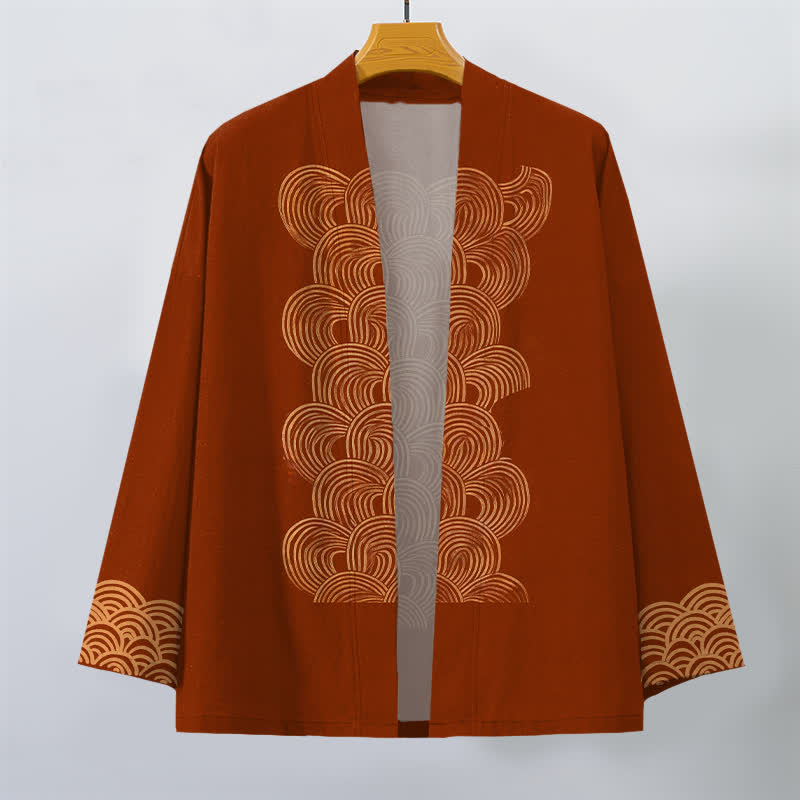 Buddha Stones Kimono da uomo in cotone con motivo a mezzaluna e apertura frontale. - image 1